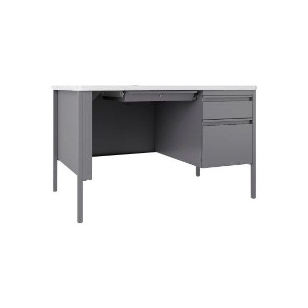 Lorell Lorell Fortress Steel Teachers Desk - 48" x 30" - White/Platinum LLR66940 - main